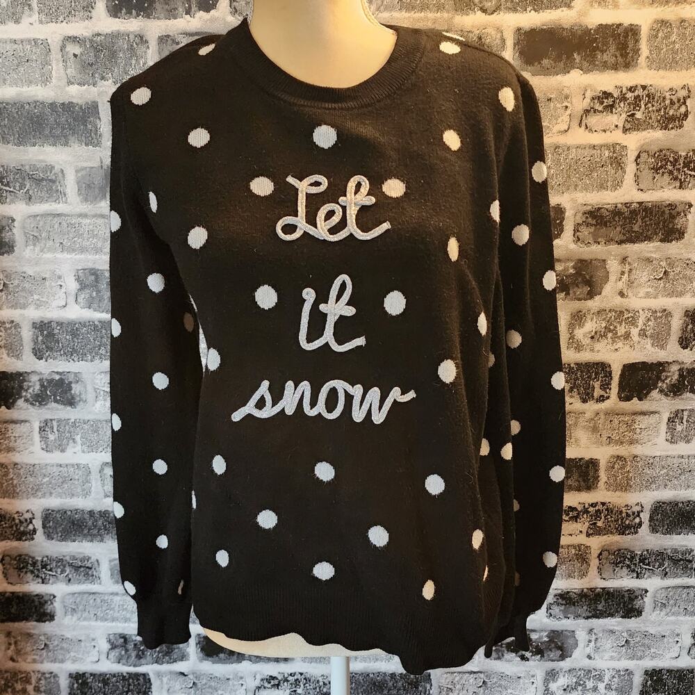 Marled Women's Christmas Holiday Polka Dot Let it Snow Cozy Sweater Medium